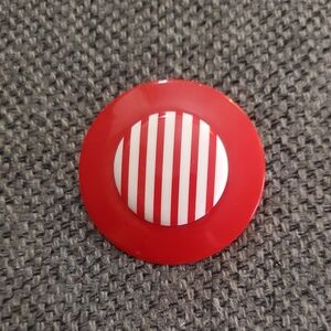 Vintage Red & White Striped Pinback Button | Retro Plastic Brooch